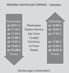 Bernina Nostalgie Express - Fahrplan